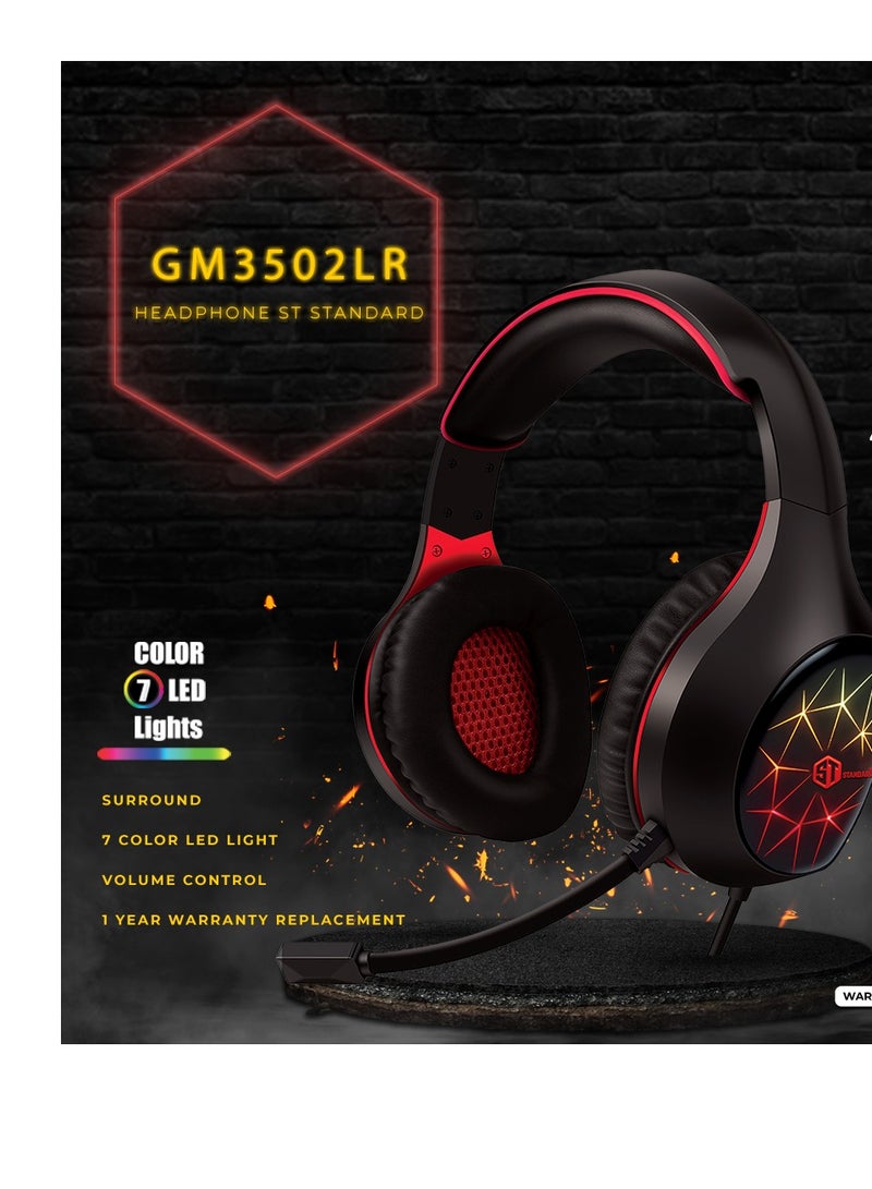 Standard GM-3502LR Standard Gaming Headphones (3.5mm) Surround Sound - Flexible Unbreakable Volume Control Microphone Surround Sound 2-Jack to 1-Jack (gift)- Adapter for ps4 - mobile -Use  RGB lights  - Image 5