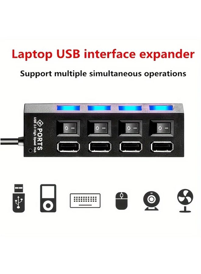 موزع USB بـ 4 منافذ مع إضاءة LED، مقسم عالي السرعة لأجهزة الكمبيوتر المحمولة ومحطات الإرساء. - Image 5