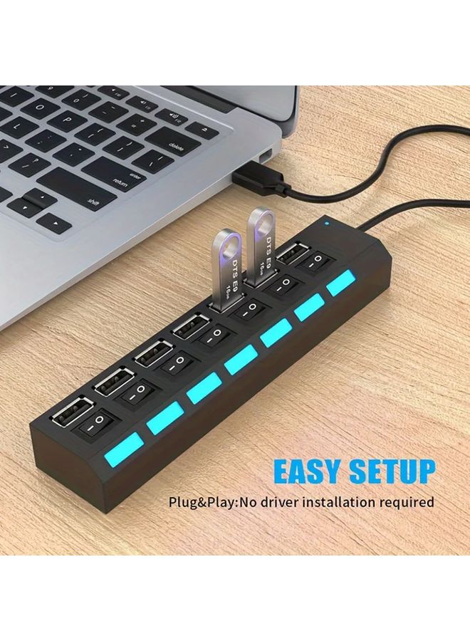 موزع USB بـ 4 منافذ مع إضاءة LED، مقسم عالي السرعة لأجهزة الكمبيوتر المحمولة ومحطات الإرساء. - Image 1