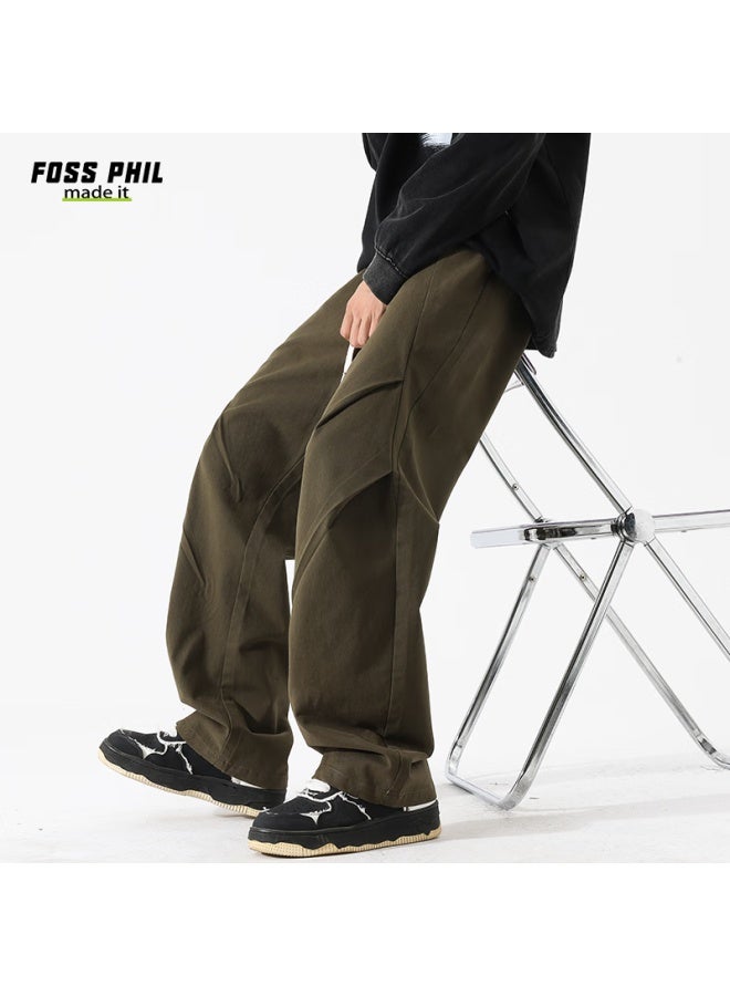 Foss Phil Spring And Summer Pure Cotton Cargo Casual Pants For Men, Loose Wide-leg Breathable Paratrooper Tactical Pants Fpk27 Army Green 2XL - Image 1