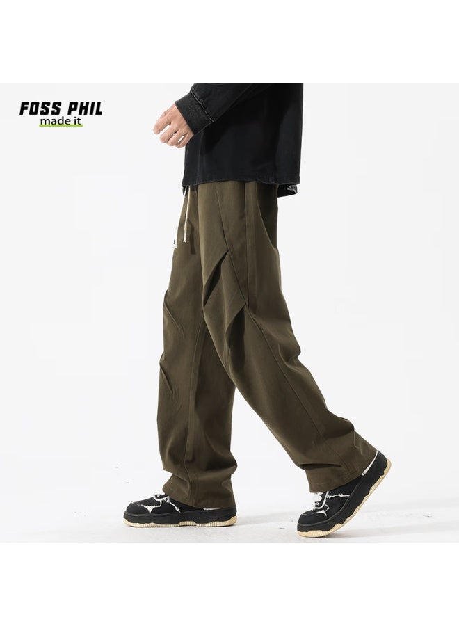 Foss Phil Spring And Summer Pure Cotton Cargo Casual Pants For Men, Loose Wide-leg Breathable Paratrooper Tactical Pants Fpk27 Army Green 2XL - Image 3
