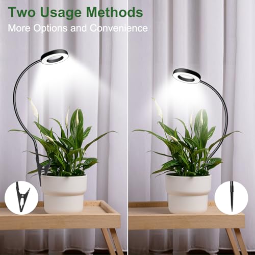 Wolezek 2 in 1 Grow Lights for Indoor Plants, 3 Colors Plant Lights for Indoor Growing with 360° Gooseneck, 48 LEDs Full Spectrum Plant Grow Lights Indoor, 6/12/16H Timer, 5 Brightness, Black 1 Pack - Image 2