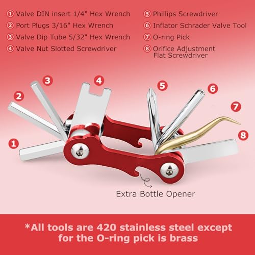 OVOVFANY Scuba Tools Kit, 8-in-1 Folding Stainless Steel Diving Multi-Tool Repairing Set for Diver Repair & Maintenance Gears or Accessory (Red) - Image 3
