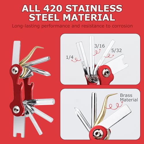 OVOVFANY Scuba Tools Kit, 8-in-1 Folding Stainless Steel Diving Multi-Tool Repairing Set for Diver Repair & Maintenance Gears or Accessory (Red) - Image 5