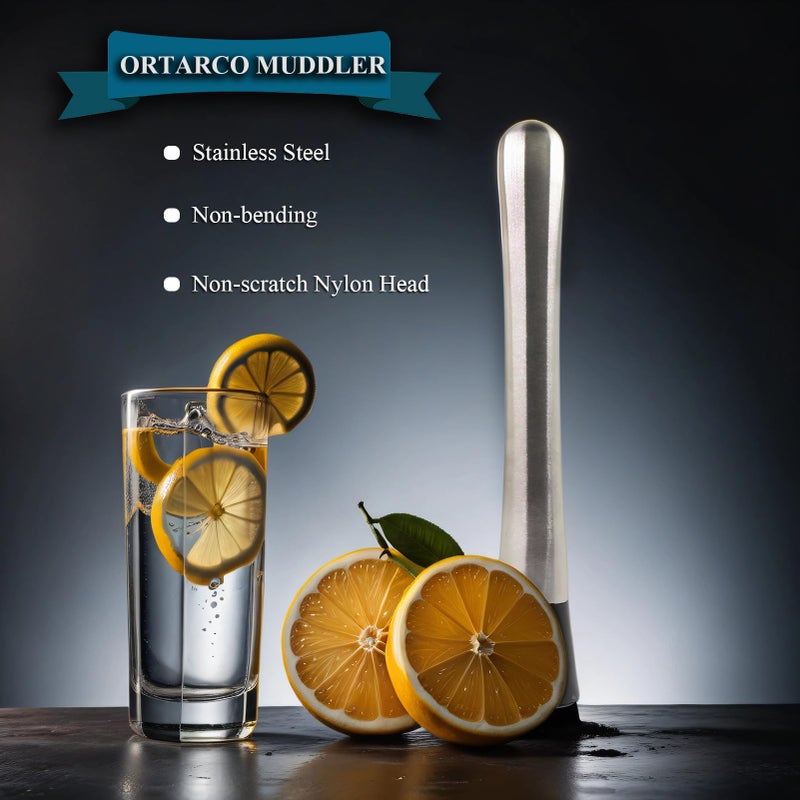 Ortarco 10 Inch Stainless Steel Muddler for Cocktail and 10 Inch Mixing Bar Spoon, 2 Pices Home Bar Tool Set - Image 2