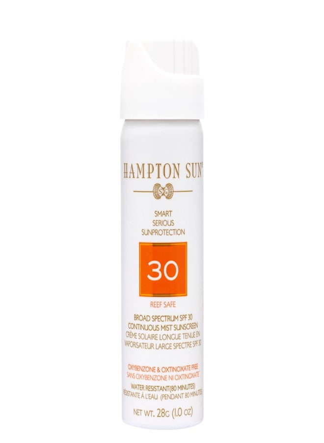 Hampton Sun SPF 30 Continuous Mist Sunscreen - 1.0 oz. Travel Size, Broad Spectrum + Advanced Water/Sweat Resistance, Vitamin E + Aloe Vera, Glowy, Hydrated Finish, Oil-Free, All Skin Types - Image 1