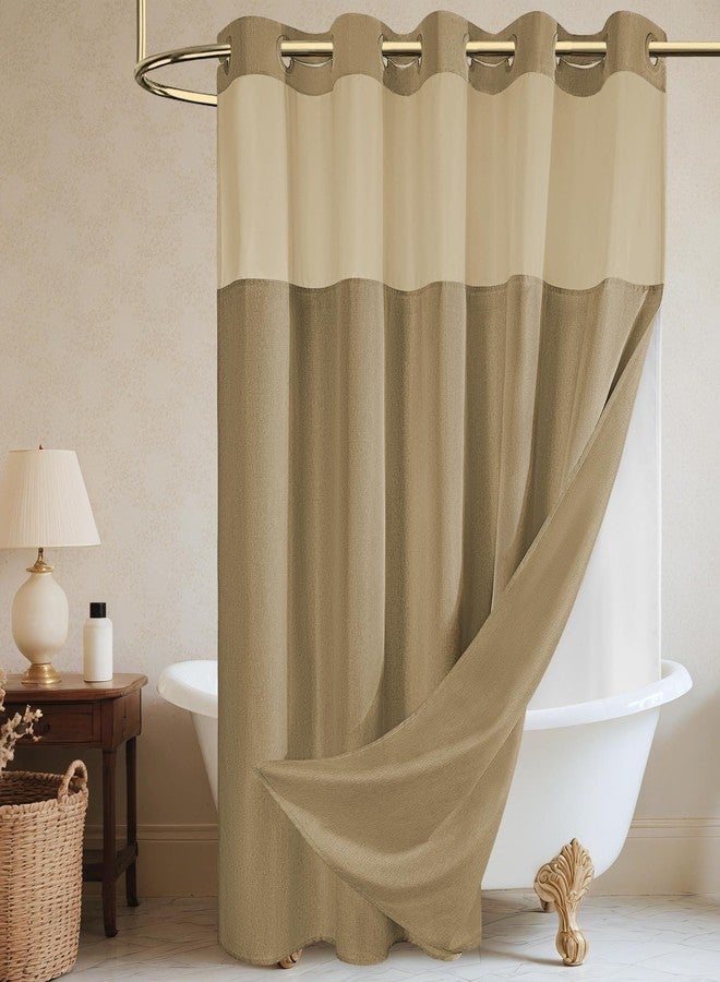 WONICY No Hook Shower Curtain with Snap in Liner, Polyester Textured Shower Curtain with Liner Set, Waterproof Washable Hotel Style Shower Curtains for Bathroom, 71Wx74H, Khaki - Image 1