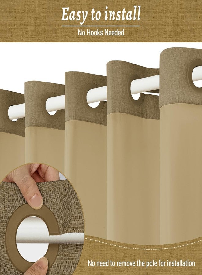 WONICY No Hook Shower Curtain with Snap in Liner, Polyester Textured Shower Curtain with Liner Set, Waterproof Washable Hotel Style Shower Curtains for Bathroom, 71Wx74H, Khaki - Image 2