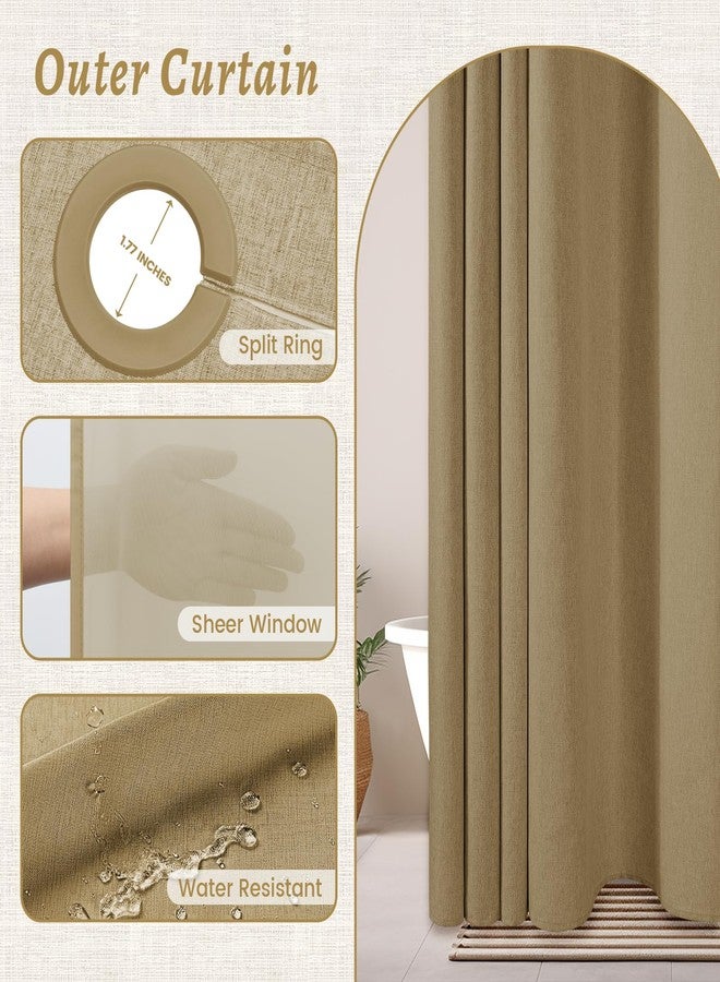 WONICY No Hook Shower Curtain with Snap in Liner, Polyester Textured Shower Curtain with Liner Set, Waterproof Washable Hotel Style Shower Curtains for Bathroom, 71Wx74H, Khaki - Image 3