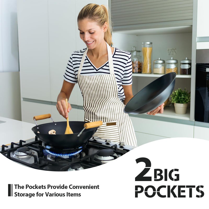 VALOME 2 Pack Kitchen Aprons, Apron for Cooking with 2 Pockets, Unisex Adjustable Neck Strap Chef Aprons for Men Women (BLACK & BROWN) - Image 5
