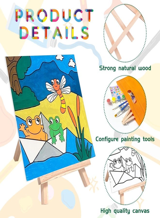 SytuHete 48PCS 12 Sets Printed Canvas Paint Art 12 Pcs Wooden Easel Set Paint Pots and Brushes and 12 Pre Drawn Canvas Panel 12 Pcs Mini Apron and Tote Bag for Kids(Cute) - Image 4