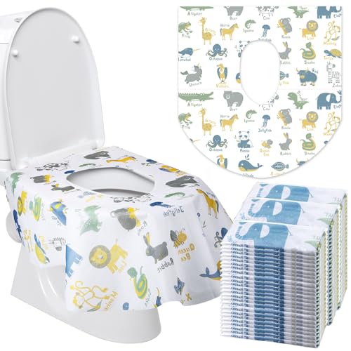Reginary 50 Packs Disposable Toilet Seat Covers Extra Large Individually Wrapped for Kids and Adults, Portable Non Slip Waterproof Potty Seat Covers for Toddlers Potty Training, Travel (Animal) - Image 1