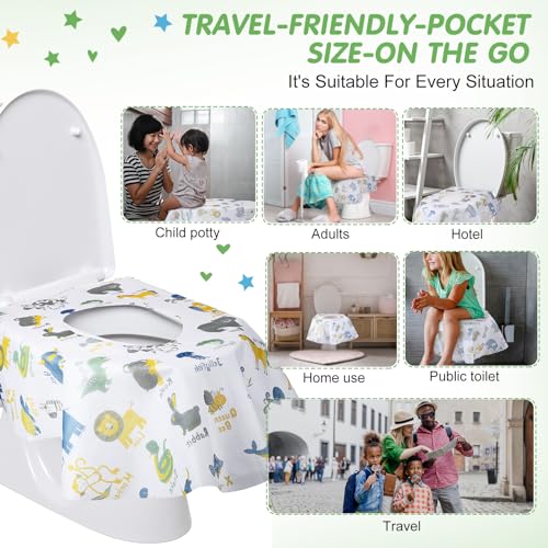 Reginary 50 Packs Disposable Toilet Seat Covers Extra Large Individually Wrapped for Kids and Adults, Portable Non Slip Waterproof Potty Seat Covers for Toddlers Potty Training, Travel (Animal) - Image 5