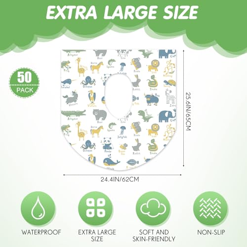 Reginary 50 Packs Disposable Toilet Seat Covers Extra Large Individually Wrapped for Kids and Adults, Portable Non Slip Waterproof Potty Seat Covers for Toddlers Potty Training, Travel (Animal) - Image 2