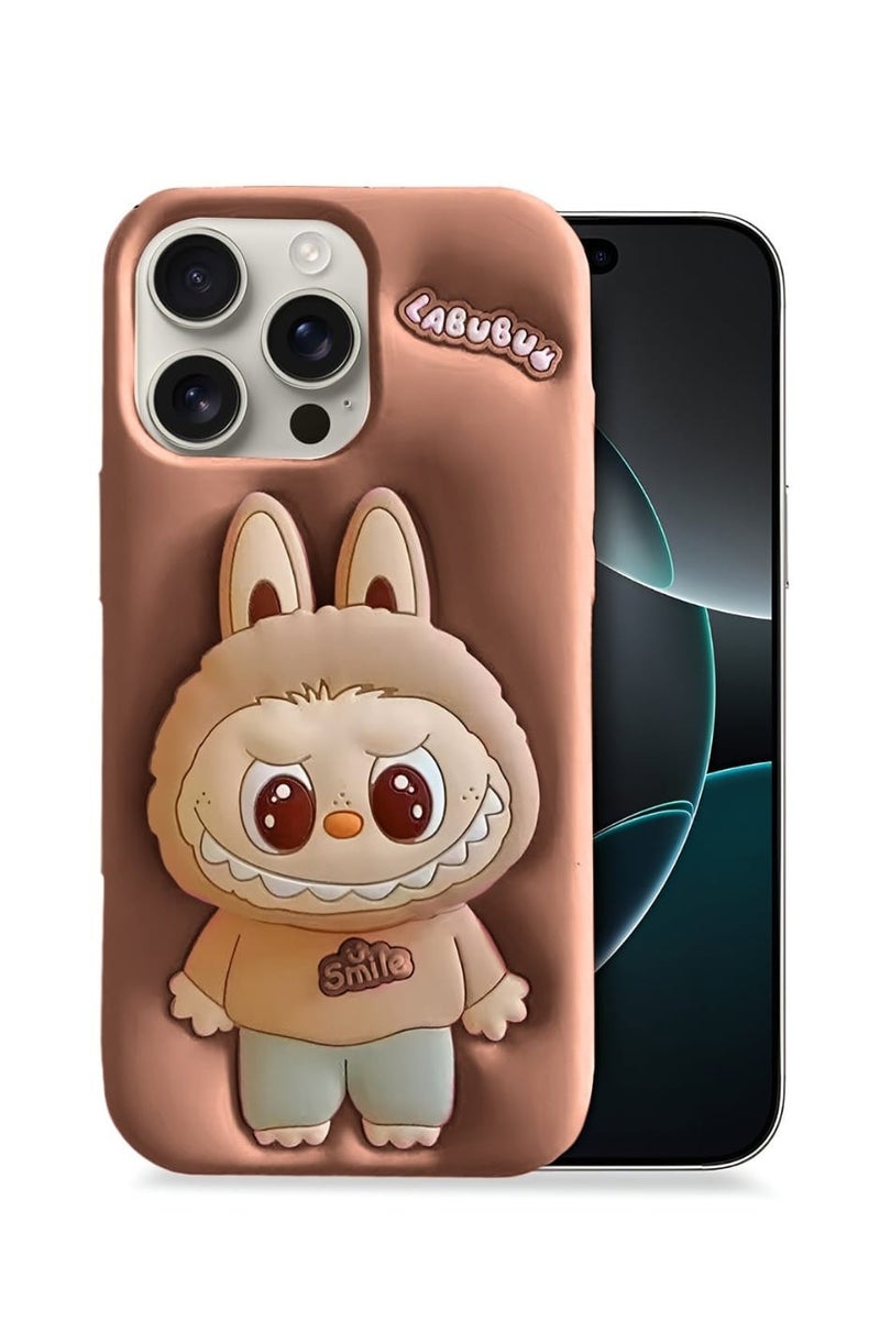 Labubu iPhone 16 Pro Max Case with 3D Holder – Cute Pop-up Silicone Shockproof Case, Full Protective Soft Cover with Unique Cartoon Design - Image 1