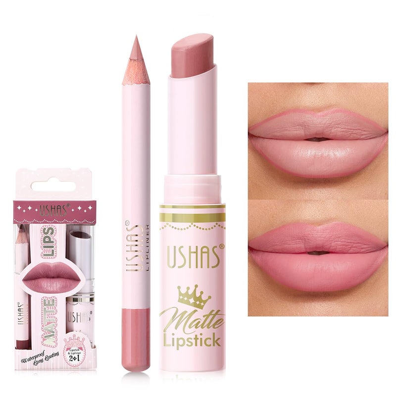 USHAS Lipstick and Lip Liner Combo Set 2 in 1 Waterproof Matte Lipstick pen for Women Lip liner Set Long Lasting with Makeup Set (S12, Pack of 1) - Image 1