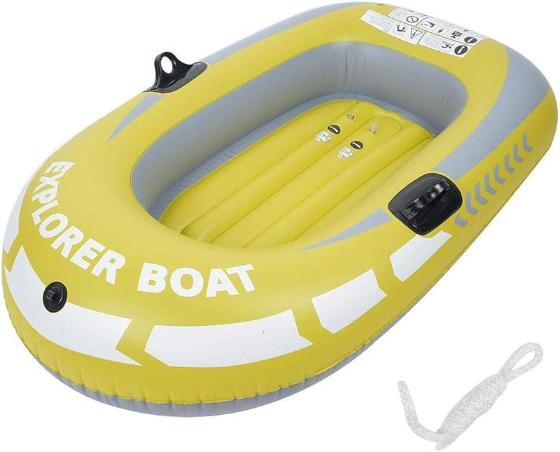woobles Swimming Pool and Lake Inflatable Boat, One Person Inflatable Fishing Boat Kayak PVC Rowing Air Boat Fishing Drifting Diving Tool Yellow - Image 3