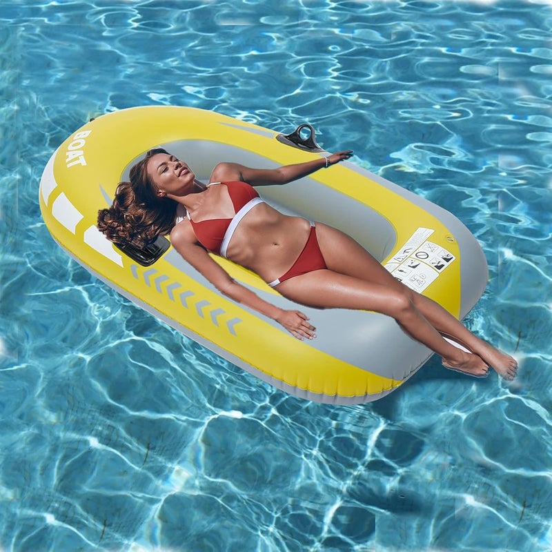 woobles Swimming Pool and Lake Inflatable Boat, One Person Inflatable Fishing Boat Kayak PVC Rowing Air Boat Fishing Drifting Diving Tool Yellow - Image 1