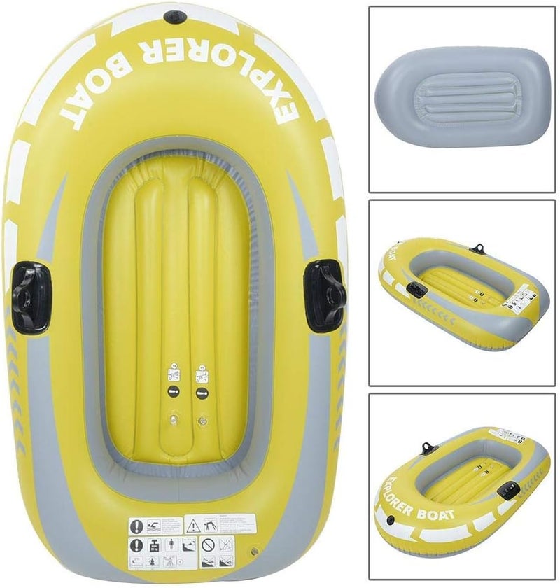 woobles Swimming Pool and Lake Inflatable Boat, One Person Inflatable Fishing Boat Kayak PVC Rowing Air Boat Fishing Drifting Diving Tool Yellow - Image 5