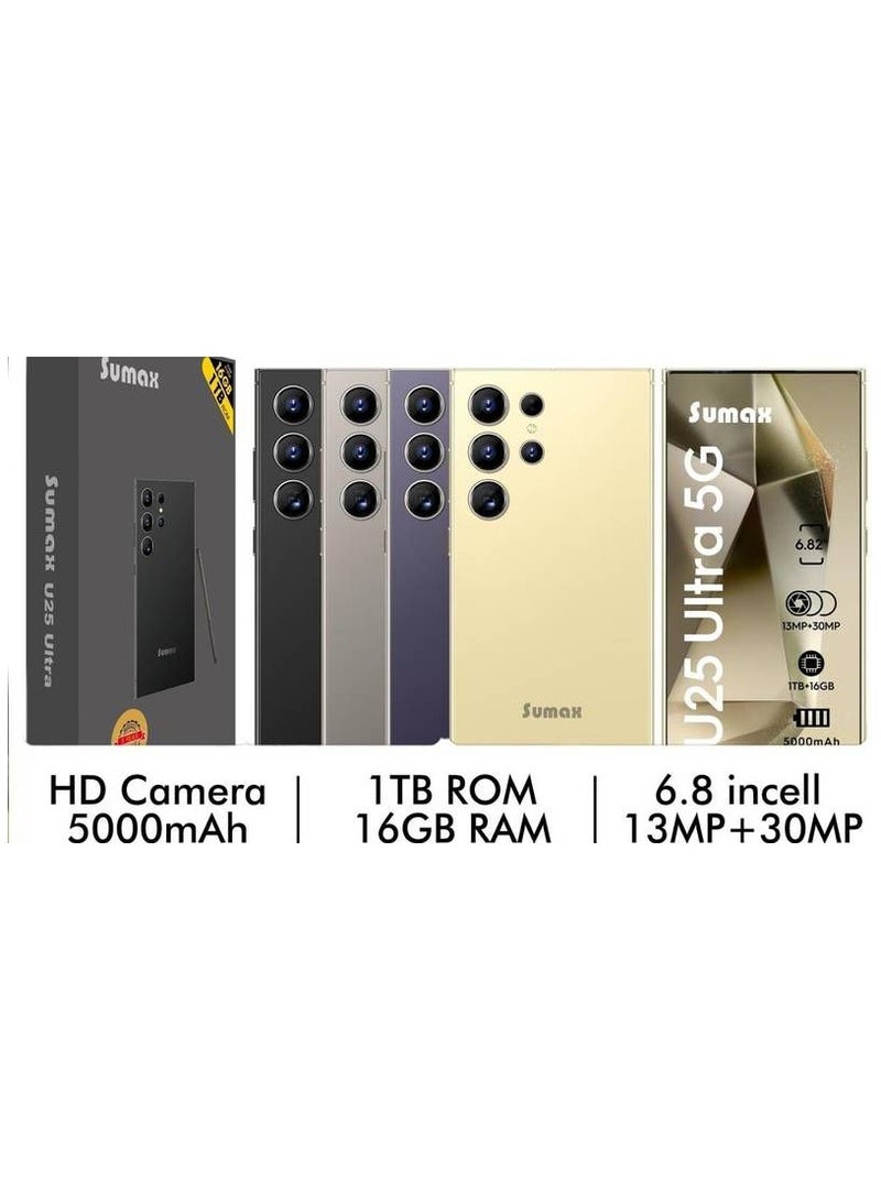 سوماكس هاتف U25 Ultra 5G HD+ بشاشة 5000 مللي أمبير/ساعة وذاكرة وصول عشوائي 16 جيجابايت وذاكرة قراءة فقط 1 تيرابايت، أسود - Image 2