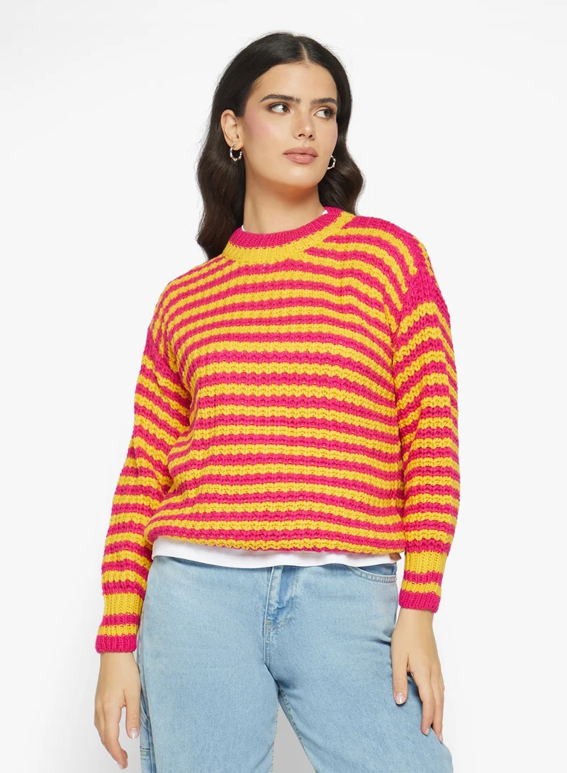 جينجر كنزة فضفاضة مخططة متعددة الألوان