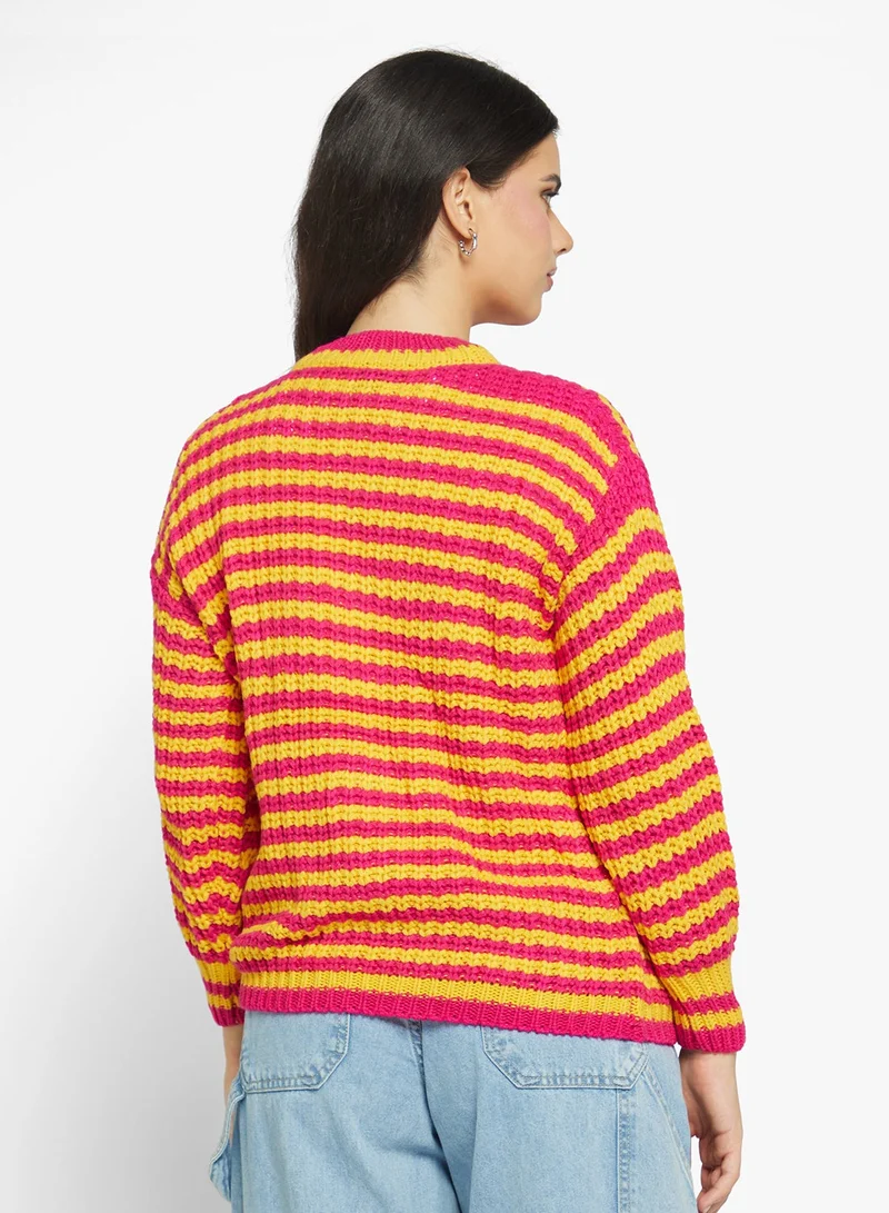 جينجر كنزة فضفاضة مخططة متعددة الألوان