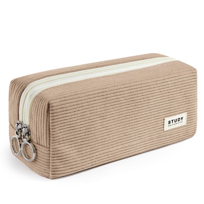 KALIDI FANCY FOREST KALIDI Large Pencil Case Corduroy Pencil Pouch Box Cute School Supplies for Teen Girls Boys, Dark Khaki - Image 1