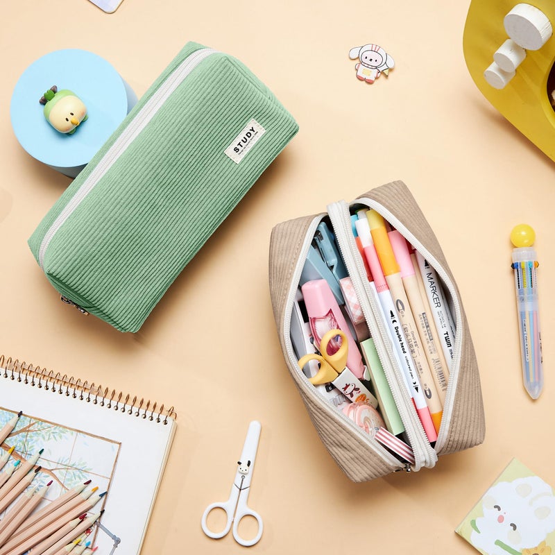 KALIDI FANCY FOREST KALIDI Large Pencil Case Corduroy Pencil Pouch Box Cute School Supplies for Teen Girls Boys, Dark Khaki - Image 2