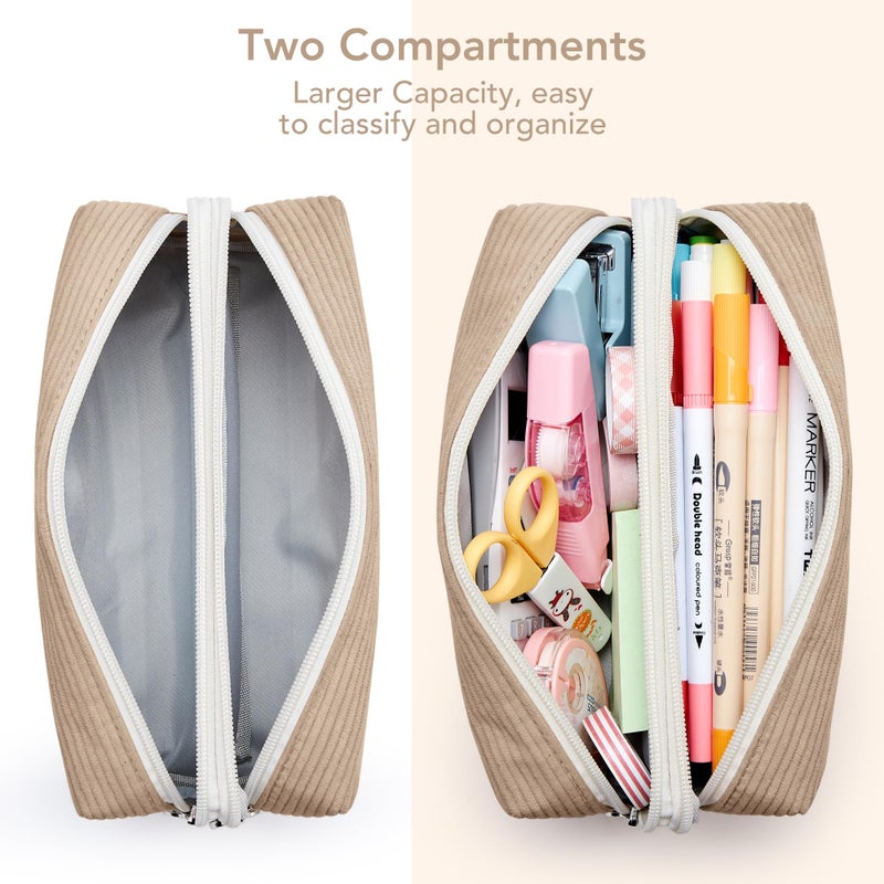 KALIDI FANCY FOREST KALIDI Large Pencil Case Corduroy Pencil Pouch Box Cute School Supplies for Teen Girls Boys, Dark Khaki - Image 3