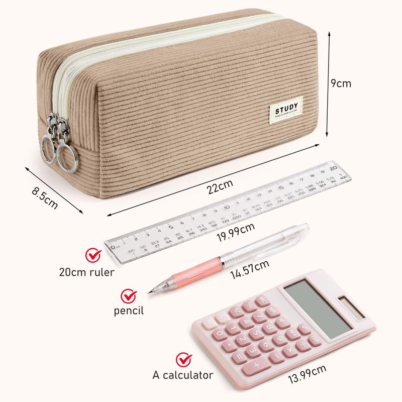 KALIDI FANCY FOREST KALIDI Large Pencil Case Corduroy Pencil Pouch Box Cute School Supplies for Teen Girls Boys, Dark Khaki - Image 5
