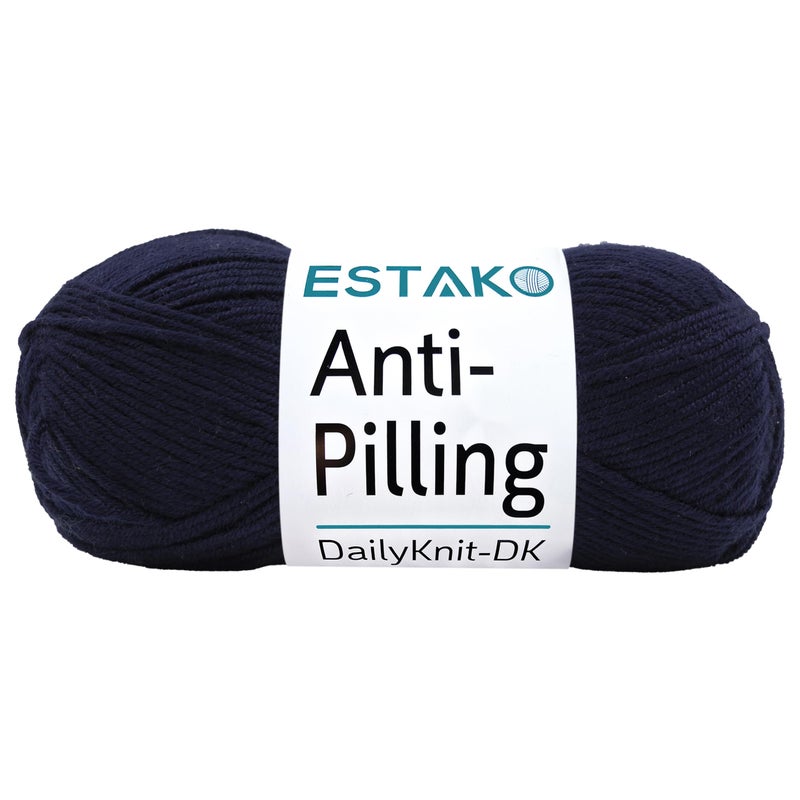 Estako DailyKnit-DK - 100% Anti-Pilling Acrylic Yarn - Soft DK Light Weight #3 - (3.52 oz / 273 Yds) - for Knitting & Crocheting (80054 - Navy Blue) - Image 1