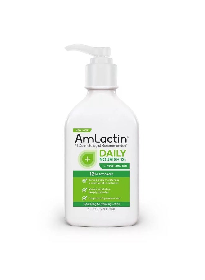 AmLactin Daily Moisturizing Lotion 225g (7.9 oz) with 12% Lactic Acid Exfoliating & Hydrating Body Lotion for Dry Rough Skin Fragrance Free - Image 1