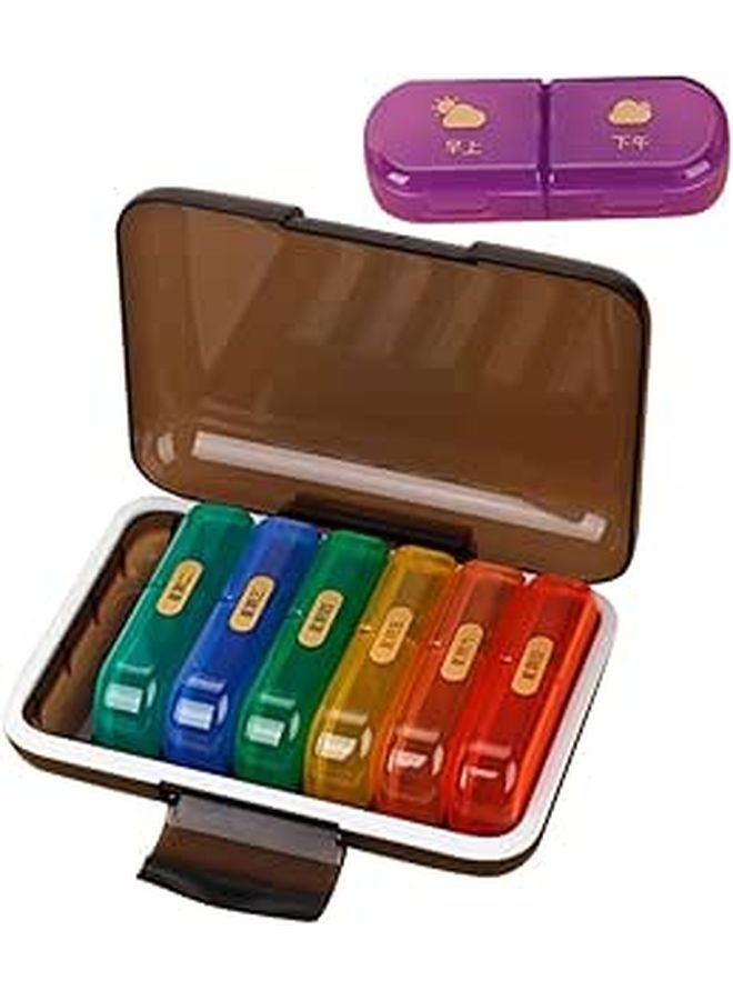 Weekly Pill Organizer 7 Day Travel Case with Colorful Compartments for Morning Evening Medication and Vitamins - Image 1