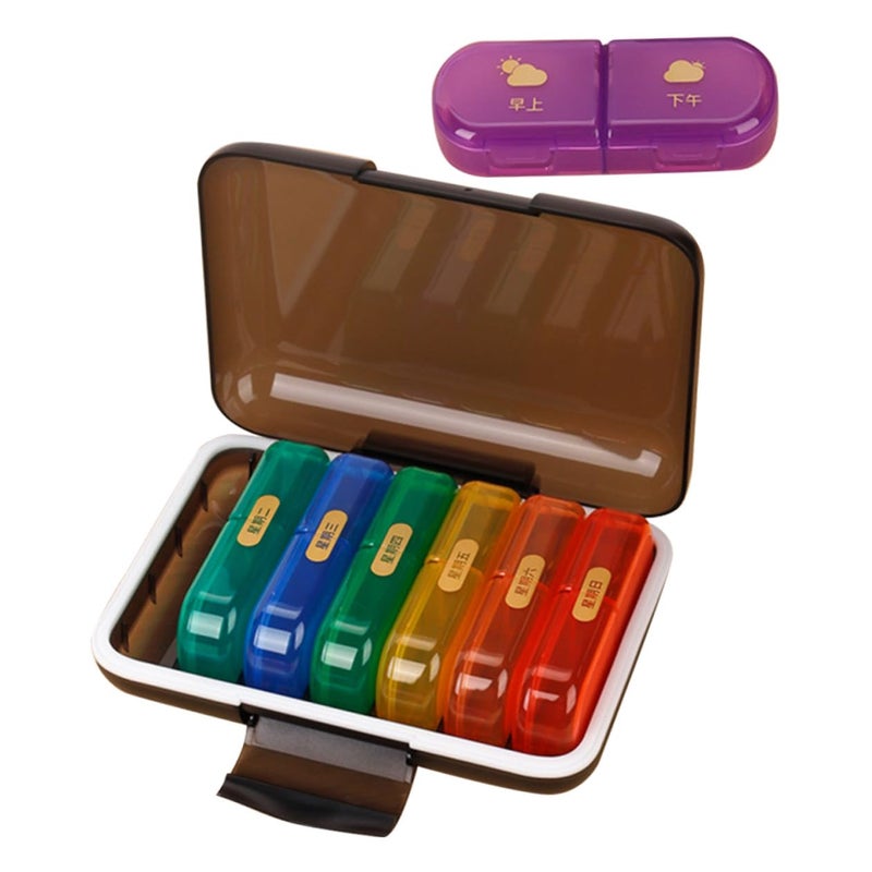 Weekly Pill Organizer 7 Day Travel Case with Colorful Compartments for Morning Evening Medication and Vitamins - Image 2