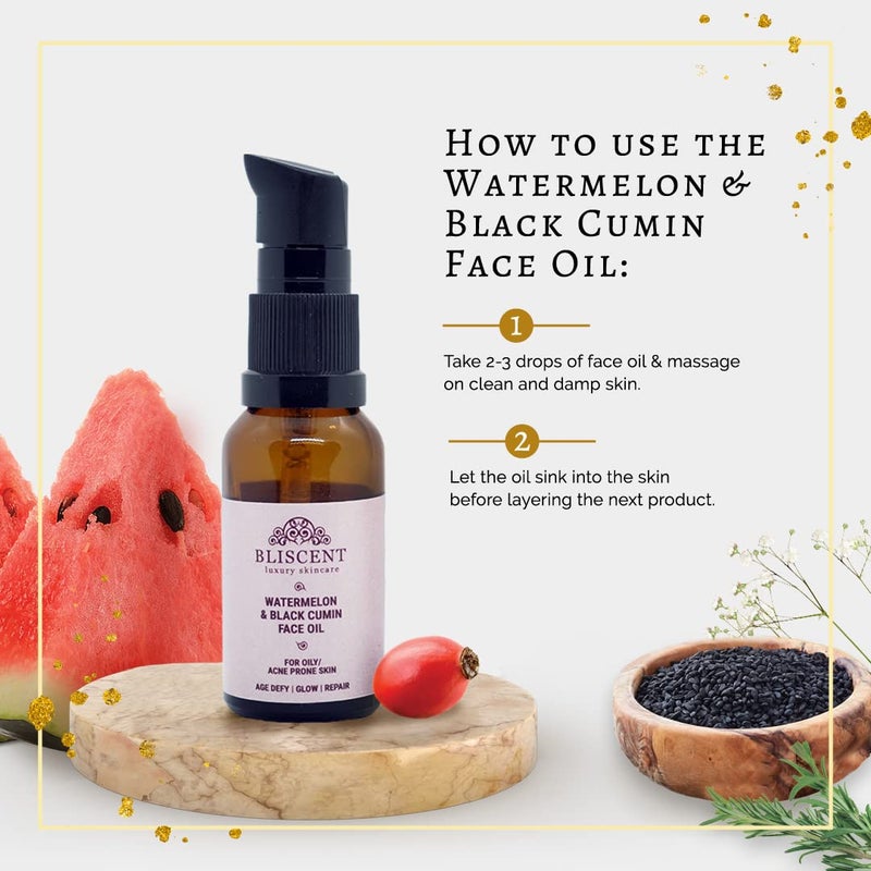 BLISCENT Luxury Skincare Watermelon Black Cumin Seed Face Oil For Oily Acne Prone Skin Dark Spots Repair Age Defy Reduce Fine Lines And Wrinkles Face Glowing Oil 20ml - Image 3