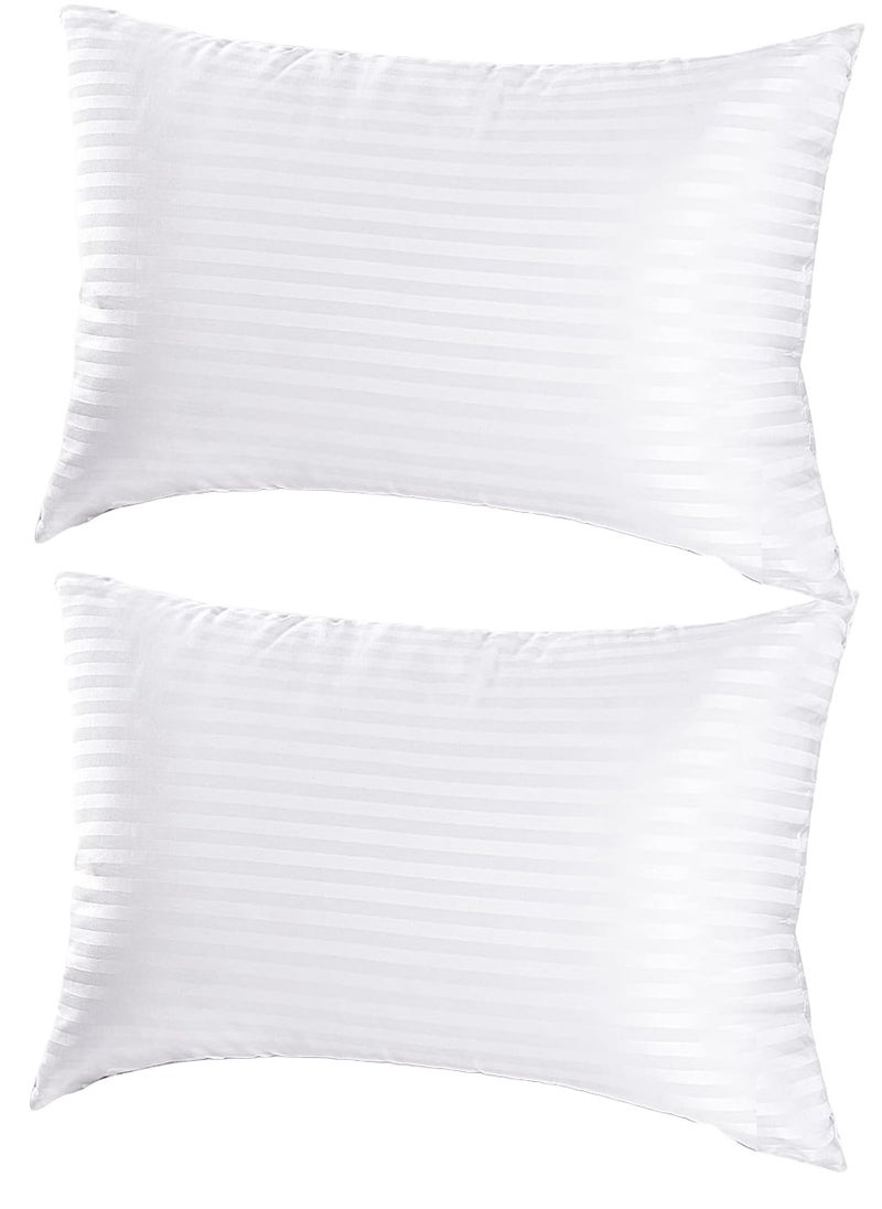 Blueberry - Pack of 2 Comfortable StripeCotton Hotel Pillow Microfiber 50x70 Made in Uae - Image 1