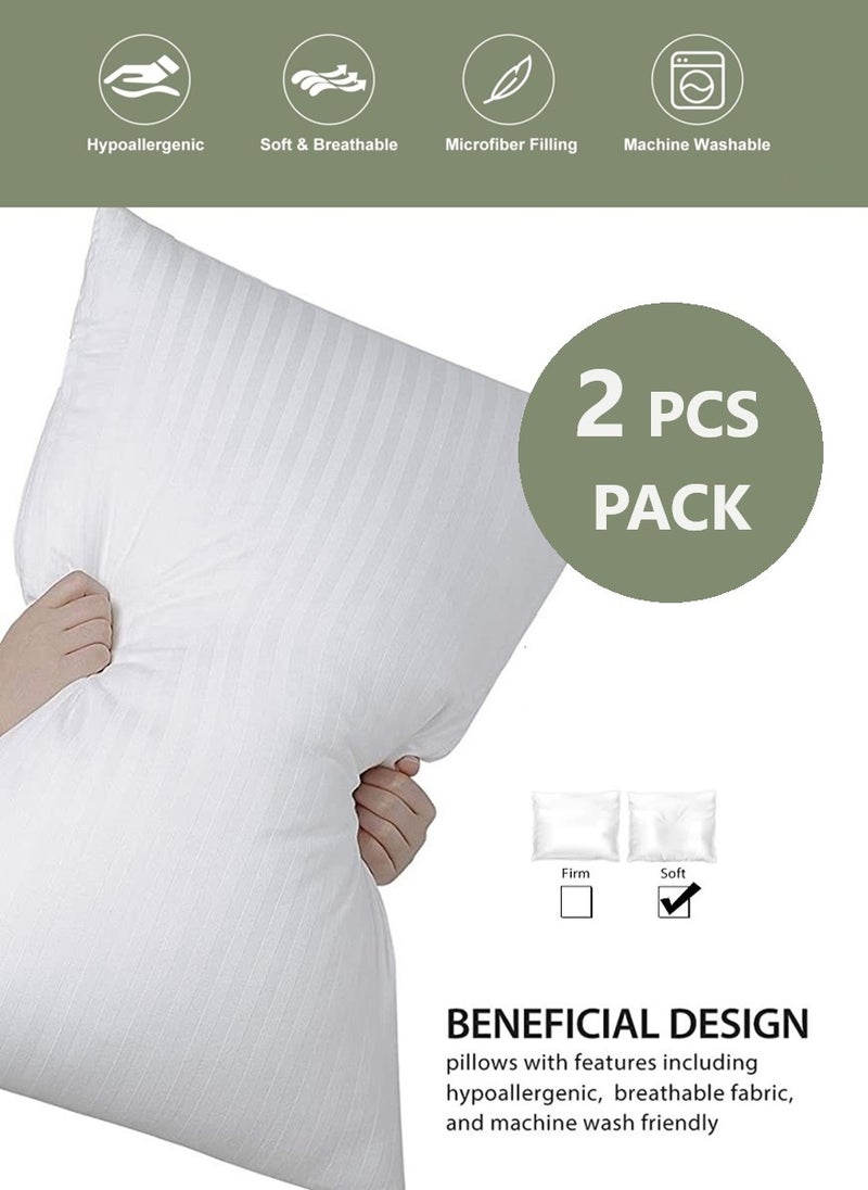 Blueberry - Pack of 2 Comfortable StripeCotton Hotel Pillow Microfiber 50x70 Made in Uae - Image 1