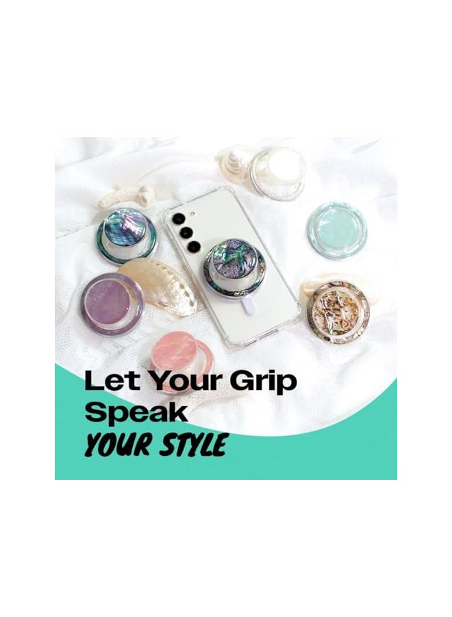 Green Tiger Magnetic Collapsible Phone Grip Stand Holder, Cute Natural Seashell Design Round Shape Collapsible Mobile Phone Grip Stand Holder for Smartphone Tablet Cell Phone Accessory (Blue Green) - Image 3