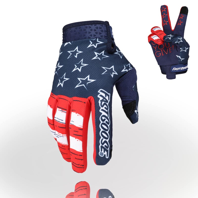 FASTGOOSE Motorcycle Gloves - Breathable Lightweight Off-Road Gloves for Men & Women, ATV BMX MTB Racing (Blue/Red, Large) - Image 1
