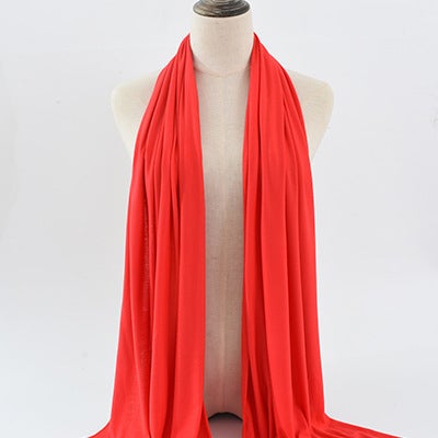 Cross-border solid color rayon sweat cloth ethnic women scarf mercerized cotton jersey headscarf long scarf wholesale 14# Red 