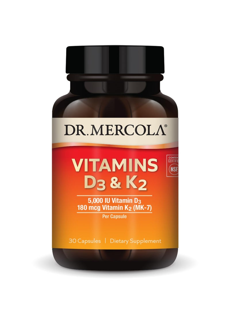 Dr. Mercola Vitamins d3 & k2 5,000 iu vitamin d3 180 mcg vitamin k2 (mk-7) per capsule, 30 capsules, dietary supplement  - Image 1