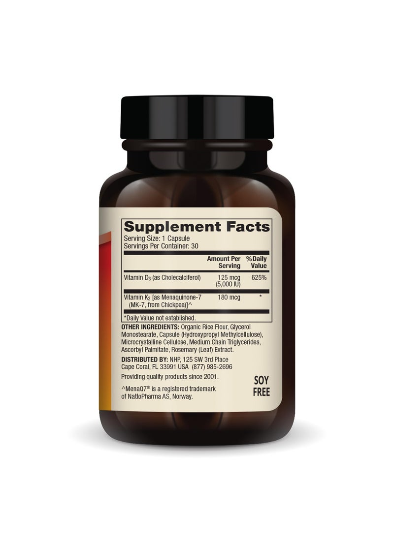 Dr. Mercola Vitamins d3 & k2 5,000 iu vitamin d3 180 mcg vitamin k2 (mk-7) per capsule, 30 capsules, dietary supplement  - Image 2