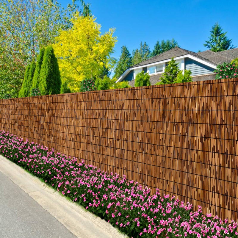 FENRUNXU Natural Bamboo Reed Fence,6FT X 16.4FT Reed Fencing Bamboo Fencing 6FT High Outdoor Privacy Reed Screening for Garden,Balcony,Backyard,Patio(Brown) - Image 1