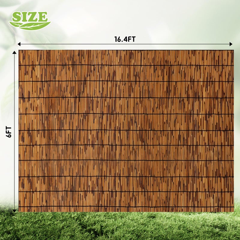 FENRUNXU Natural Bamboo Reed Fence,6FT X 16.4FT Reed Fencing Bamboo Fencing 6FT High Outdoor Privacy Reed Screening for Garden,Balcony,Backyard,Patio(Brown) - Image 4