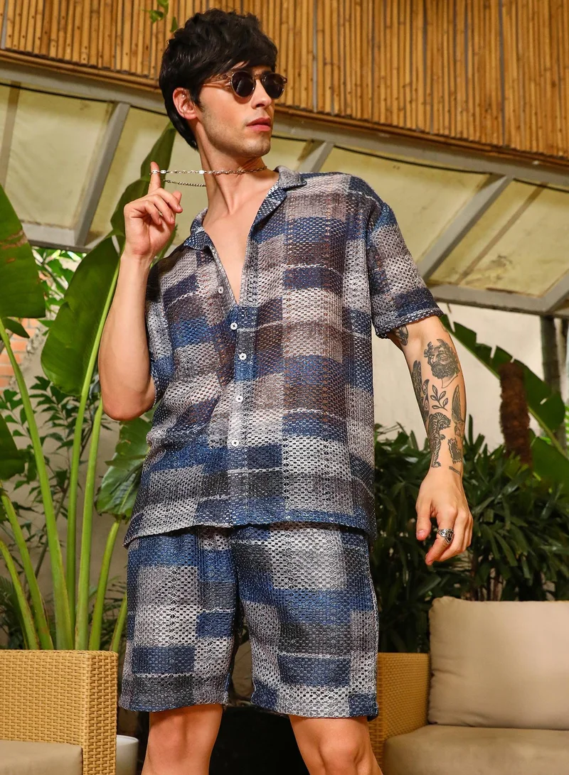 كامبوس سوترا طقم رجالي من كامبس سوترا أزرق كحلي وأوف وايت محبوك كاجوال