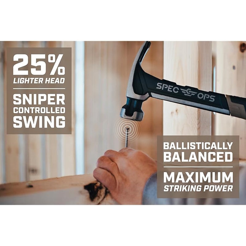 Spec-Ops Tools Steel Hammer, 28 oz, Rip Claw, Milled Face, Shock-Absorbing Grip, 3% Donated to Veterans - Image 2