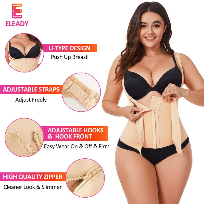 Eleady Women's Underbust Corset Waist Trainer Cincher Steel Boned Body Shaper Vest with Adjustable Straps (L, Beige) - Image 2