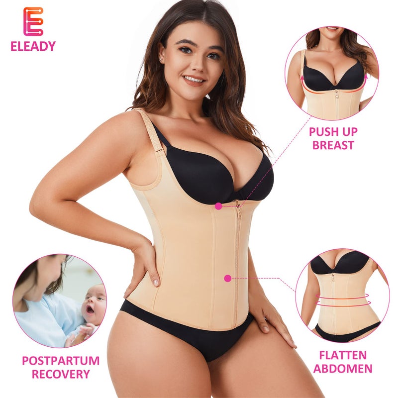 Eleady Women's Underbust Corset Waist Trainer Cincher Steel Boned Body Shaper Vest with Adjustable Straps (L, Beige) - Image 4