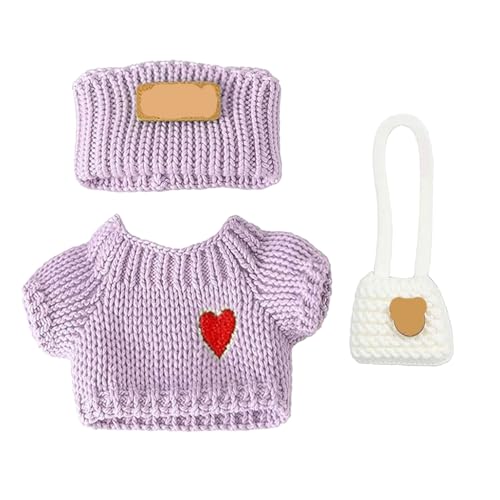 SHUOXUKE for Dolls Clothes Outfit Set for 17cm Dolls No Doll3Piece Handcrafted Crochet Accessories with Purple Heart Sweater Hat White Bag - Image 5