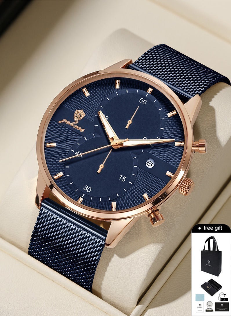 جوهوس ساعات رجالية أفضل العلامات التجارية فاخرة مقاومة للماء بتاريخ ساعة رجالية  حزام من الفولاذ المقاوم للصدأ ساعة كوارتز غير رسمية ساعة يد رياضية للرجال - 45 مم - Image 1